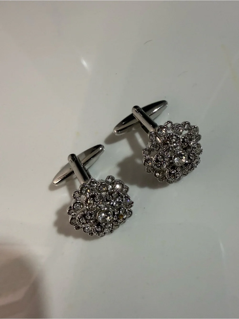 Silver Tone Crystal Cluster Cufflinks